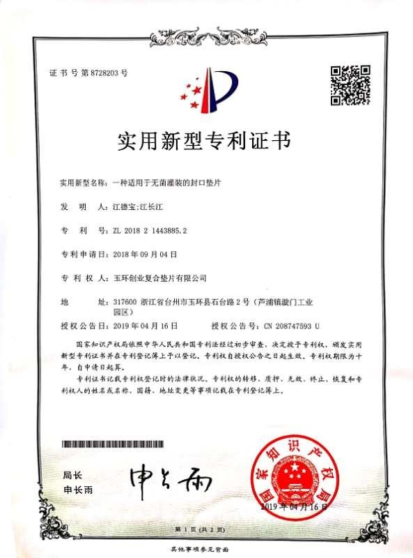 China Yuhuan Chuangye Composite Gasket Co.,Ltd Certificaten